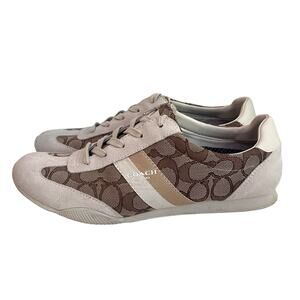 Coach Kelson Retro Signature C Monogram Lace-Up Sneakers Women's 9.5 Bone Brown